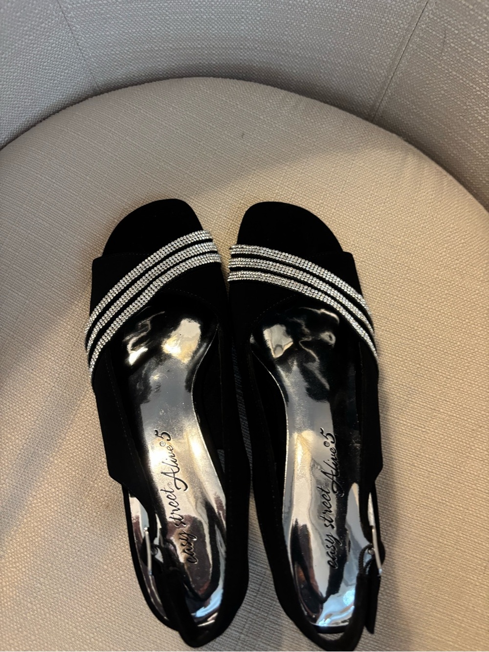 Easy street Black Slingback Pumps with Crystal Straps